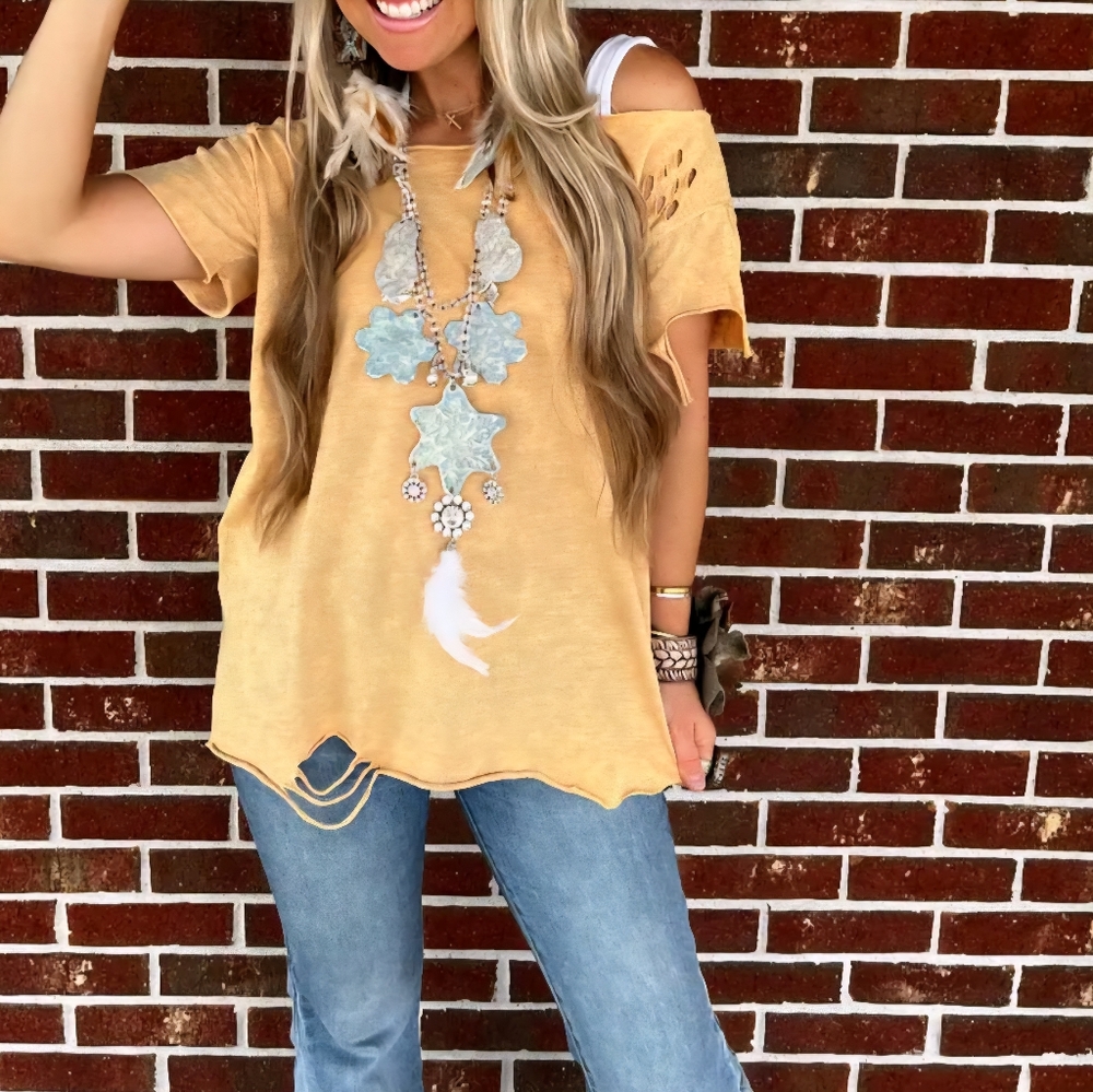 Yellow Tattered Cotton Tee
